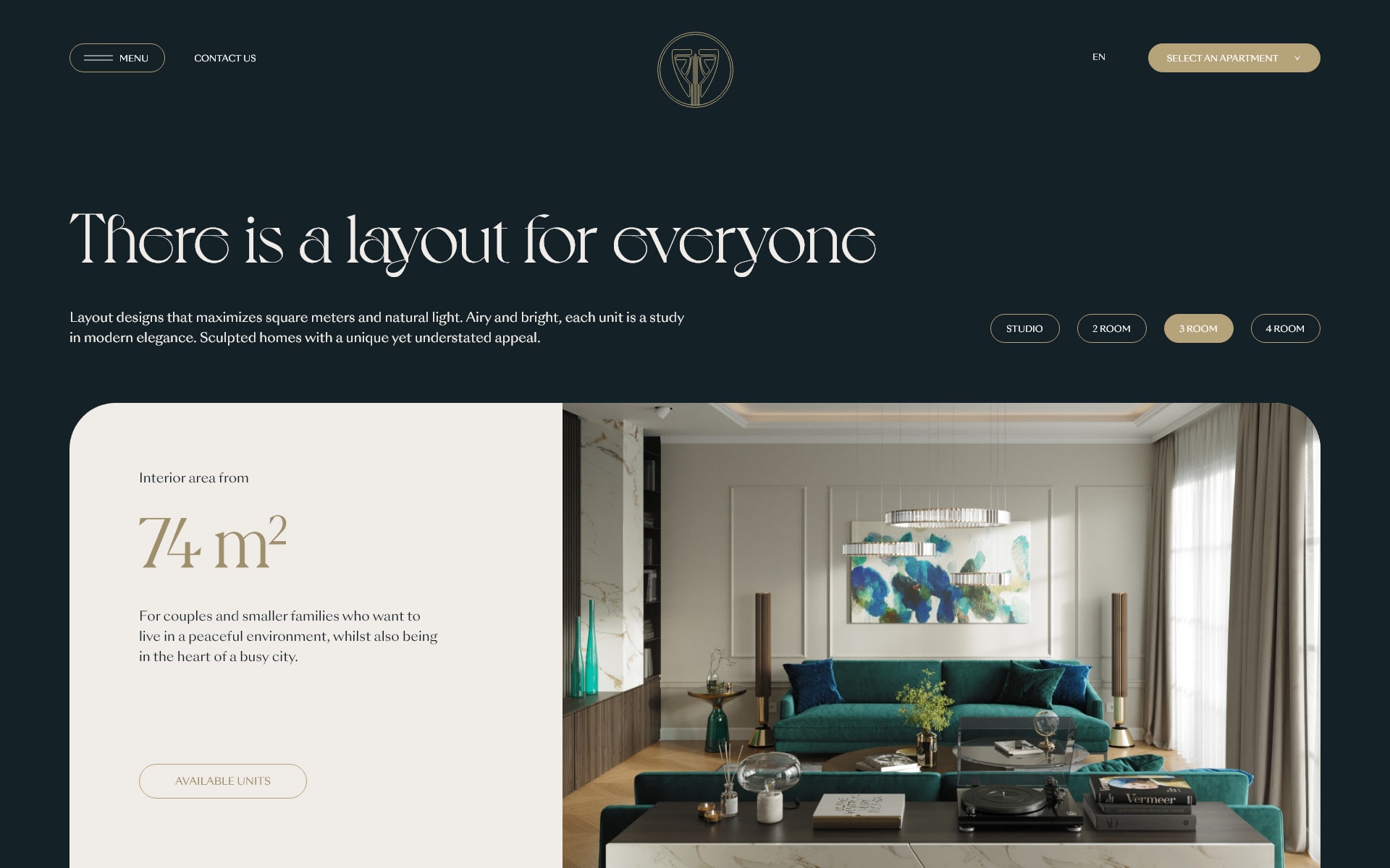 There is a layout for everyone, the apartment layout section of the Amery Residence website, UI design