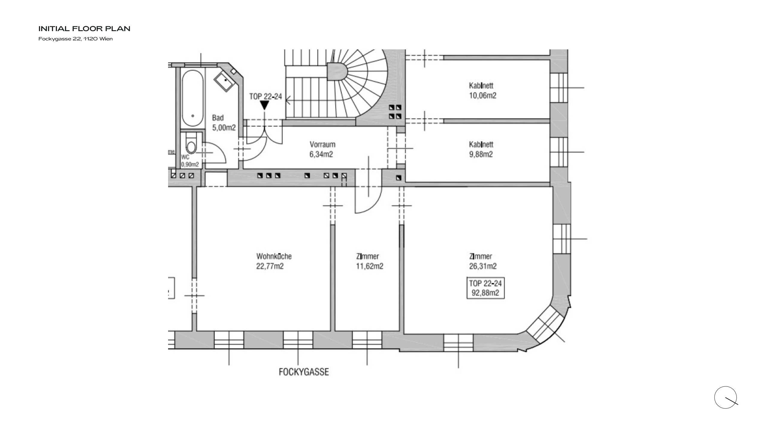 Initial floor plan of the Fockygasse 22 Altbau apartment before renovation