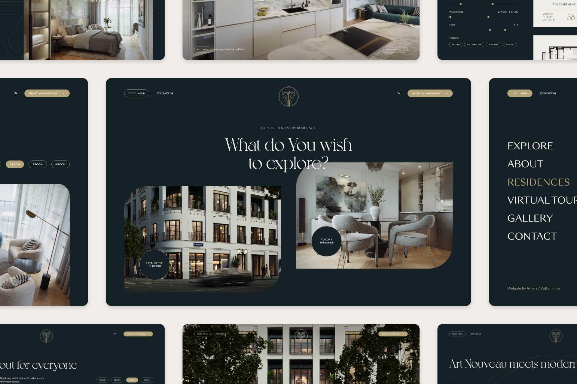 Promotional website design for the Amery Residence real estate project including the Jade Apartment, UI design