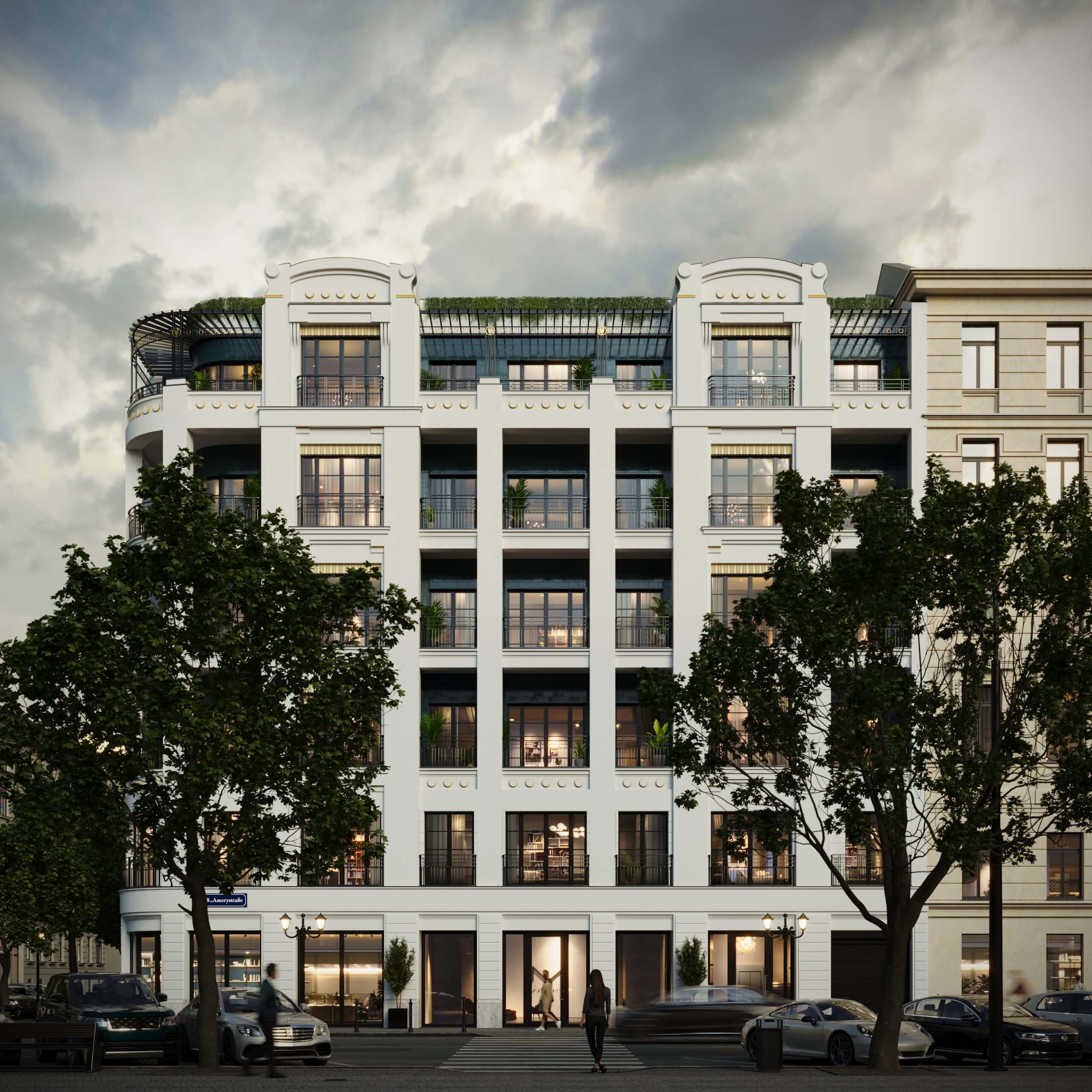 3d overcast visualization of the Amery Residence, front view from the street